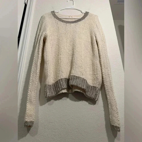 Anthropologie MOTH Cream Knit Wool Blend Round Neck Long Sleeve Sweater Size M - Picture 3 of 10